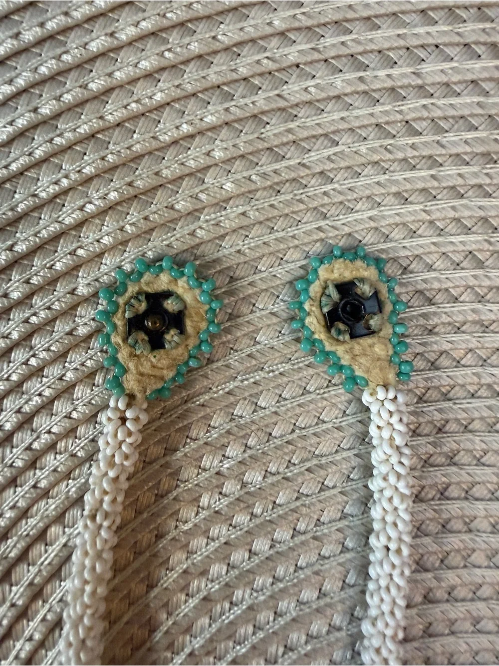 Turquoise and White Beaded Medallion Necklace Set
